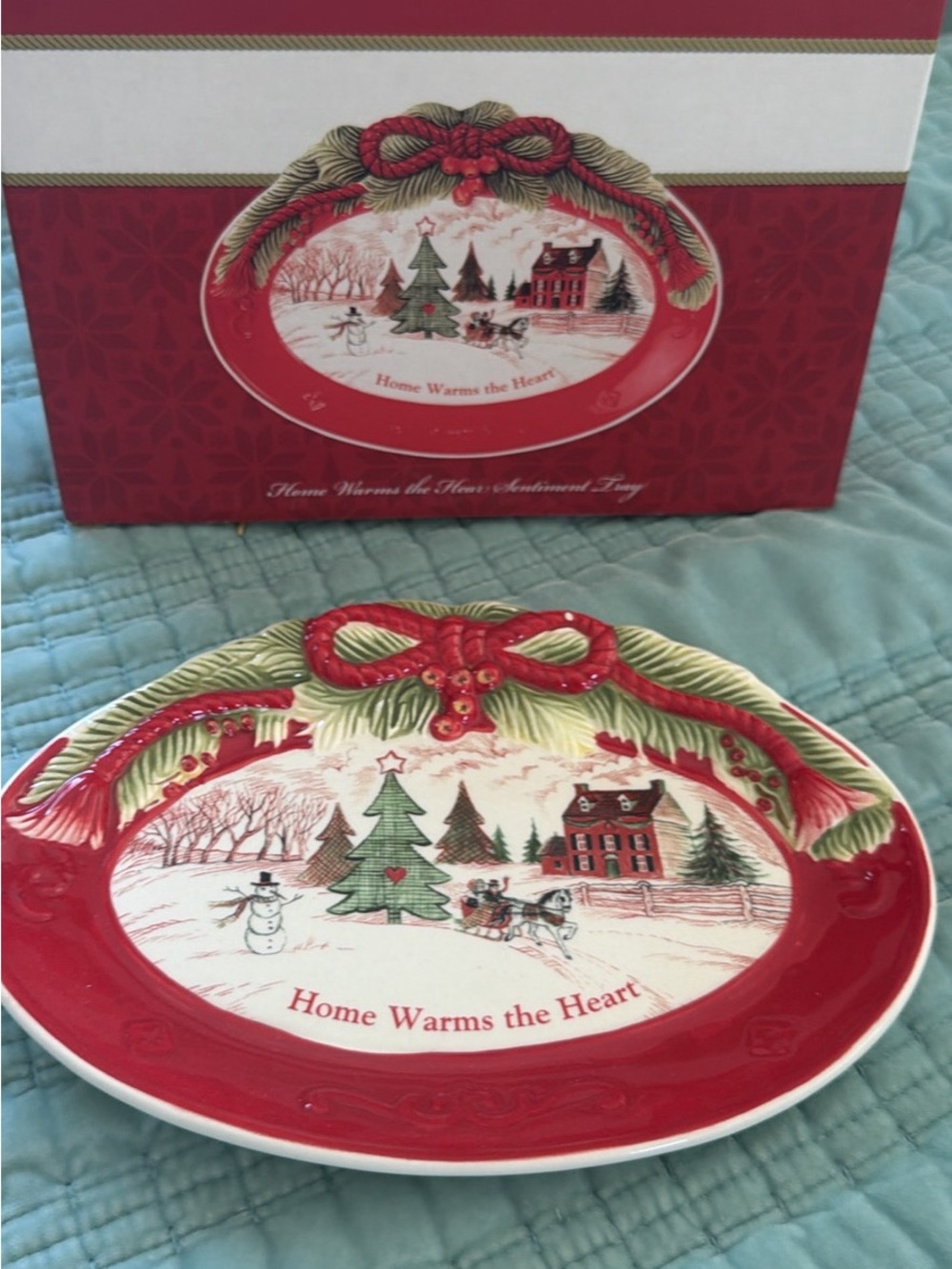Fitz and Floyd Holiday Serving Plate - Red, Green, White